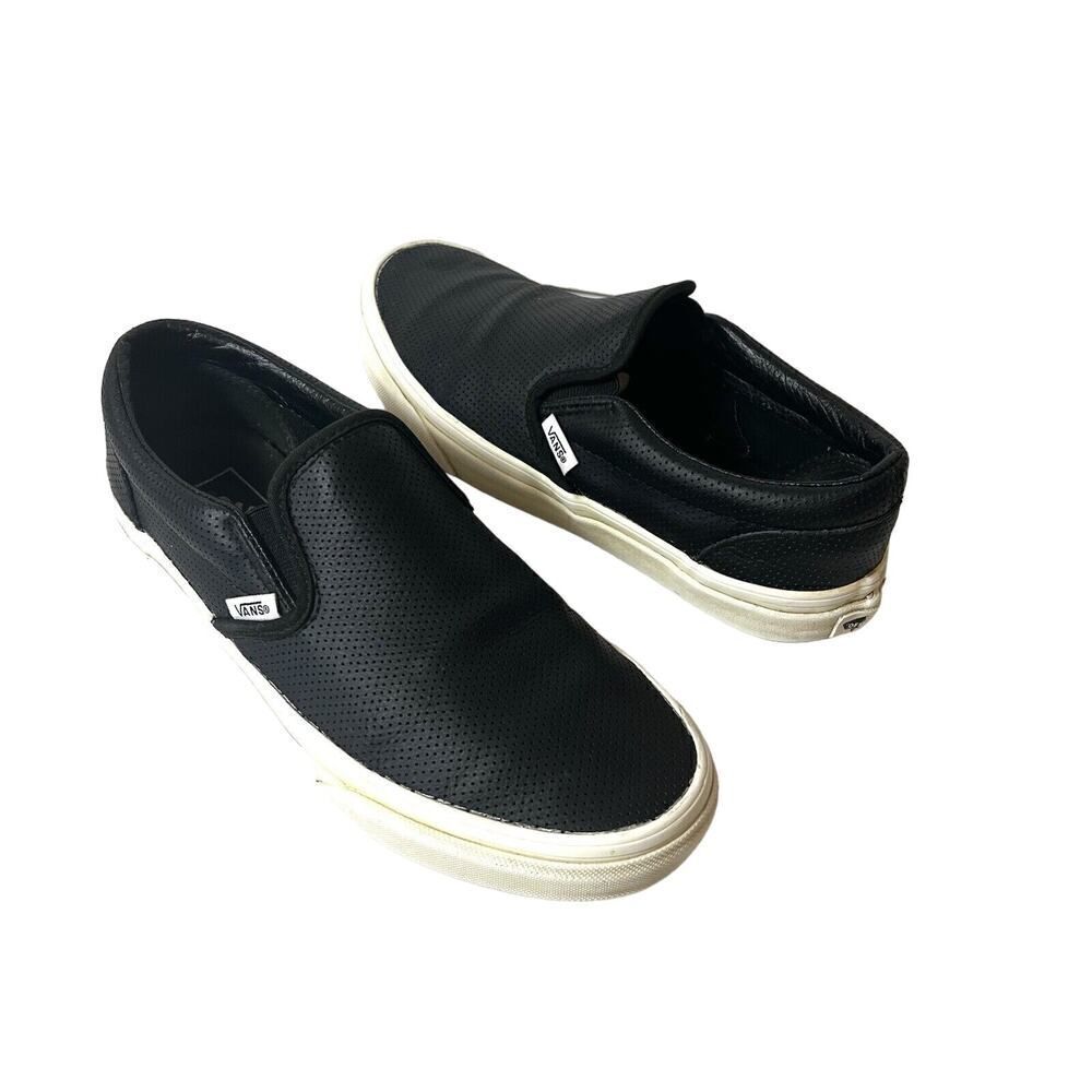 Vans Slip On Skateboard Shoes Black Leather Women's 7.5 Low Top Sneakers Men's 6